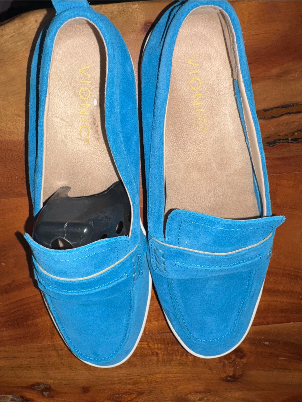 Vionic Chantel Cerulean Blue Suede Penny Loafer Orthotic Driving Flat Sz 9.5 EUC